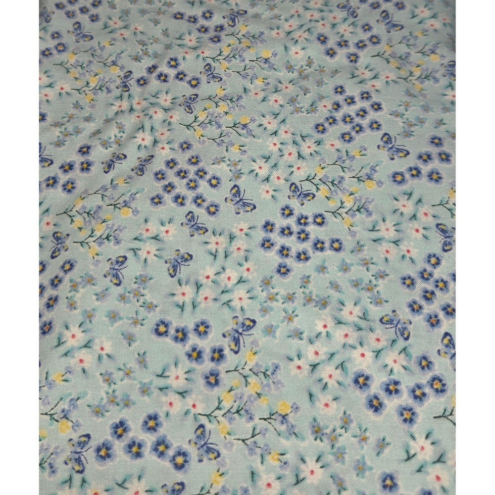 NEW BTY 44"W Keepsake Quilters Cotton Ditsy Butterfly Floral Blue By The Yard